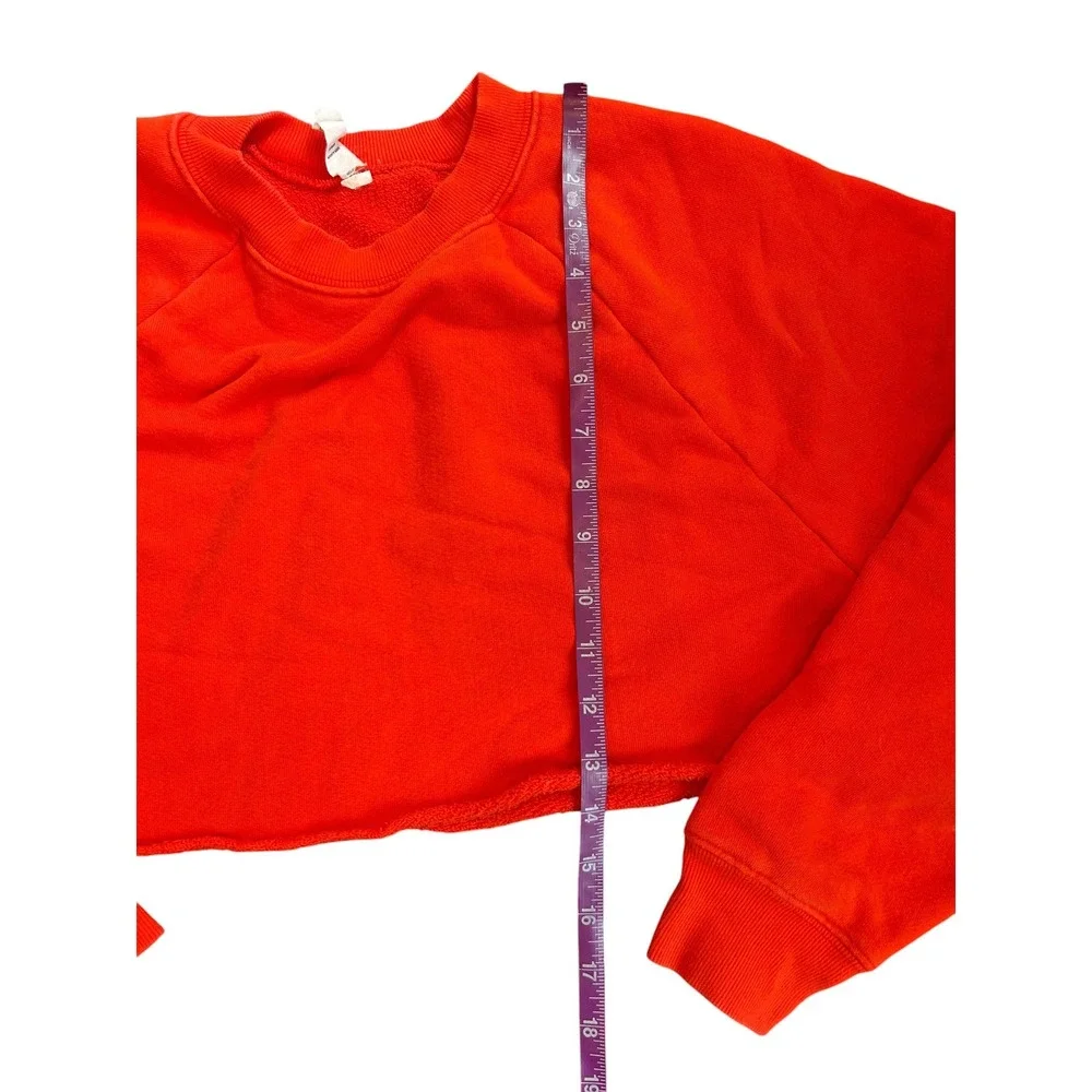 ALO Yoga Red Cropped Crewneck Sweatshirt Long Sleeve Relaxed Fit Raw Hem Size XS